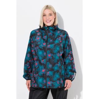 Ulla Popken Giacca Antipioggia Leggera Impermeabile Floreale con Cappuccio e Tasche con Zip  