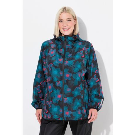 Ulla Popken Giacca Antipioggia Leggera Impermeabile Floreale con Cappuccio e Tasche con Zip  