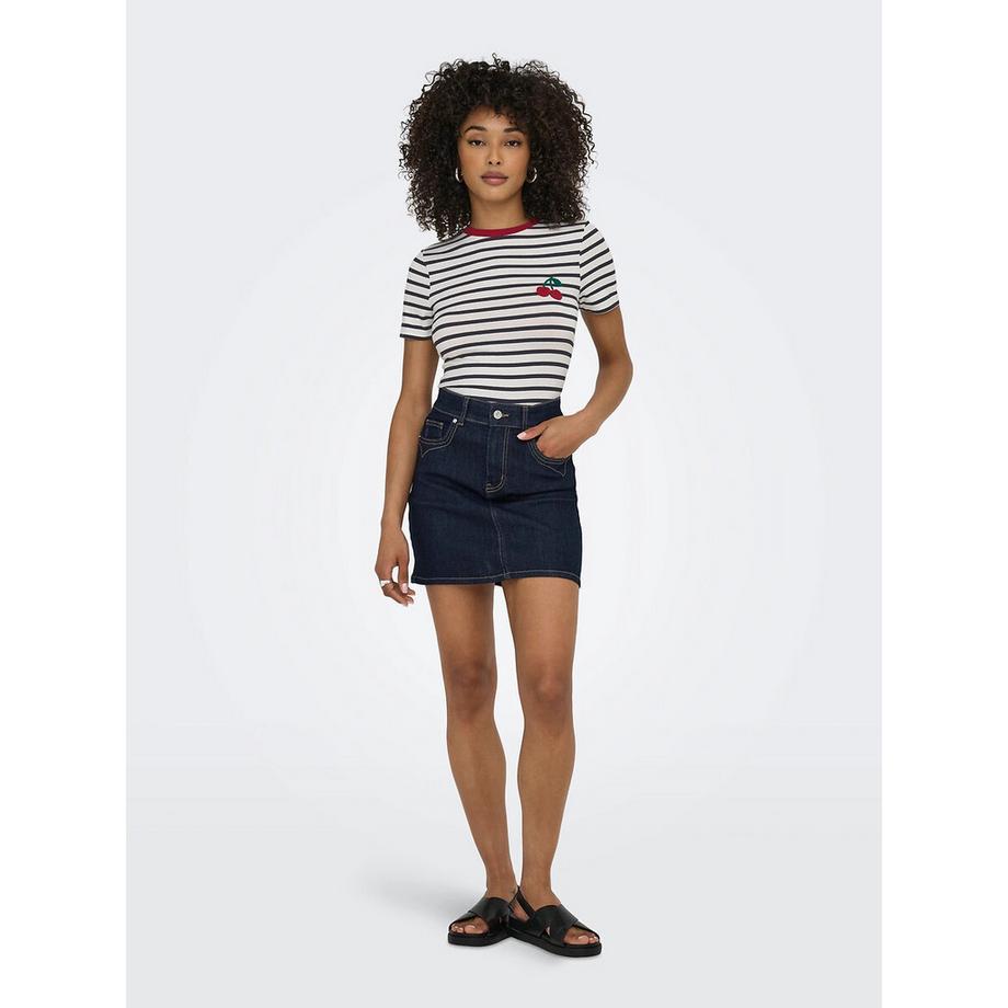 ONLY T-shirt a righe con ricamo ciliegia  