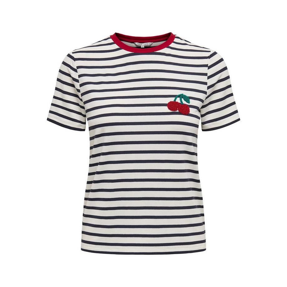 ONLY T-shirt a righe con ricamo ciliegia  