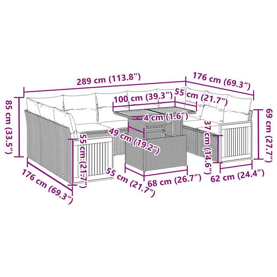 VidaXL Ensemble de canapés de jardin rotin synthétique  