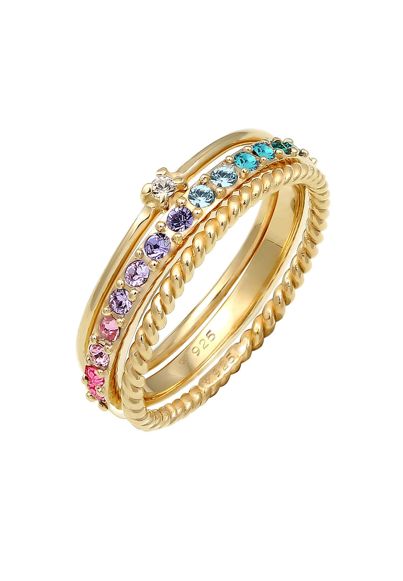 Image of Ring 3er Set Regenbogen Kristalle Damen Gold 66mm
