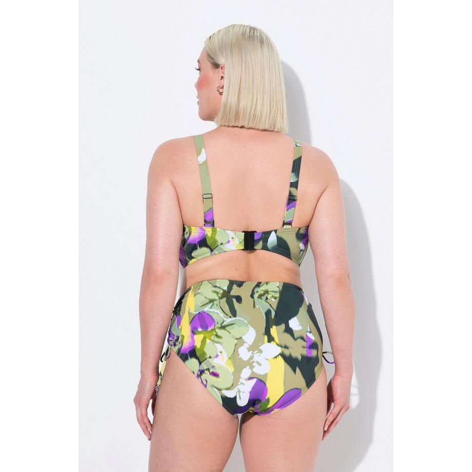 Ulla Popken Bikini Blumen Verstellbare Träger Raffung High Waist  