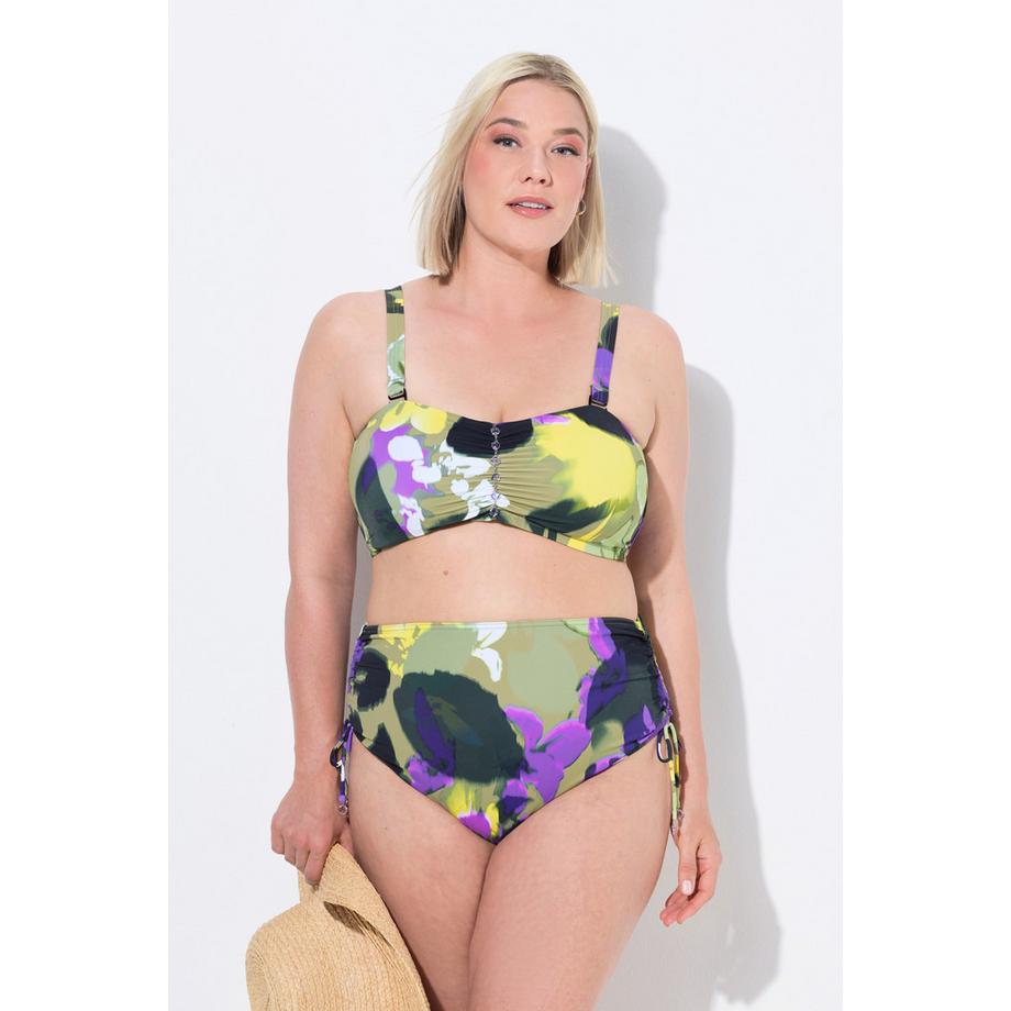 Ulla Popken Bikini Blumen Verstellbare Träger Raffung High Waist  