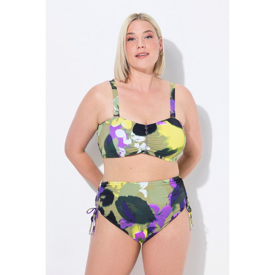 Ulla Popken Bikini Blumen Verstellbare Träger Raffung High Waist  
