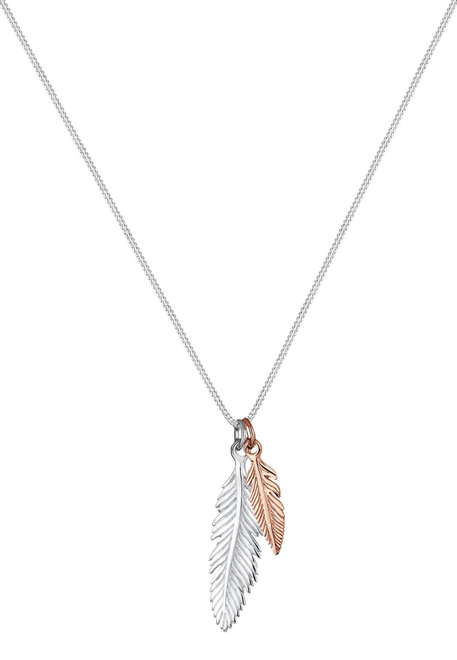 Elli  Collier Pendentif Plume Look Boho Tendance Bicolore 