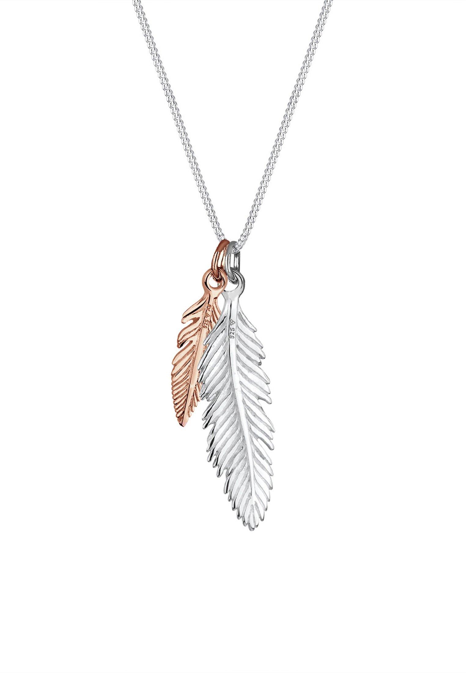 Elli  Collier Pendentif Plume Look Boho Tendance Bicolore 