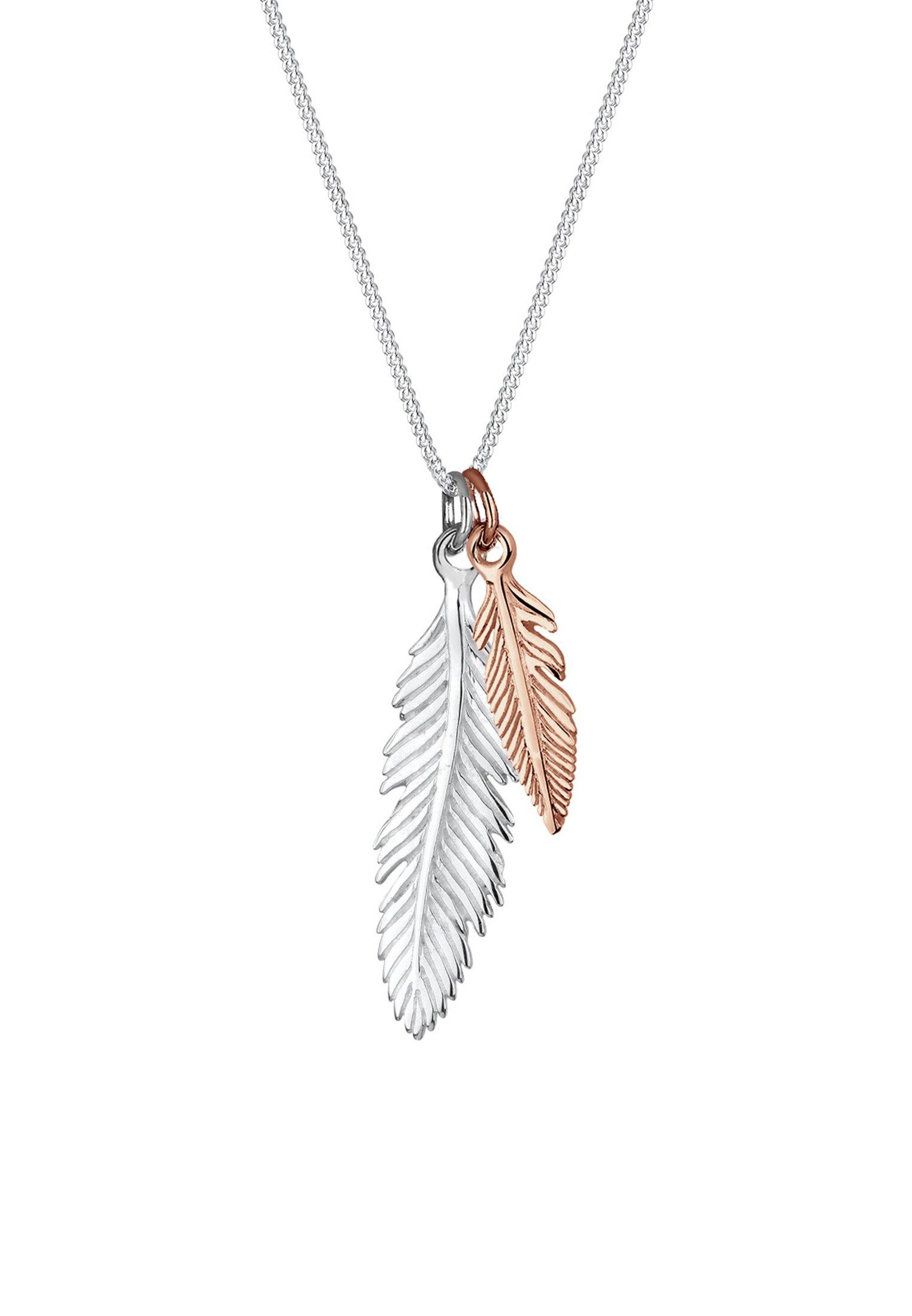 Elli  Collier Pendentif Plume Look Boho Tendance Bicolore 