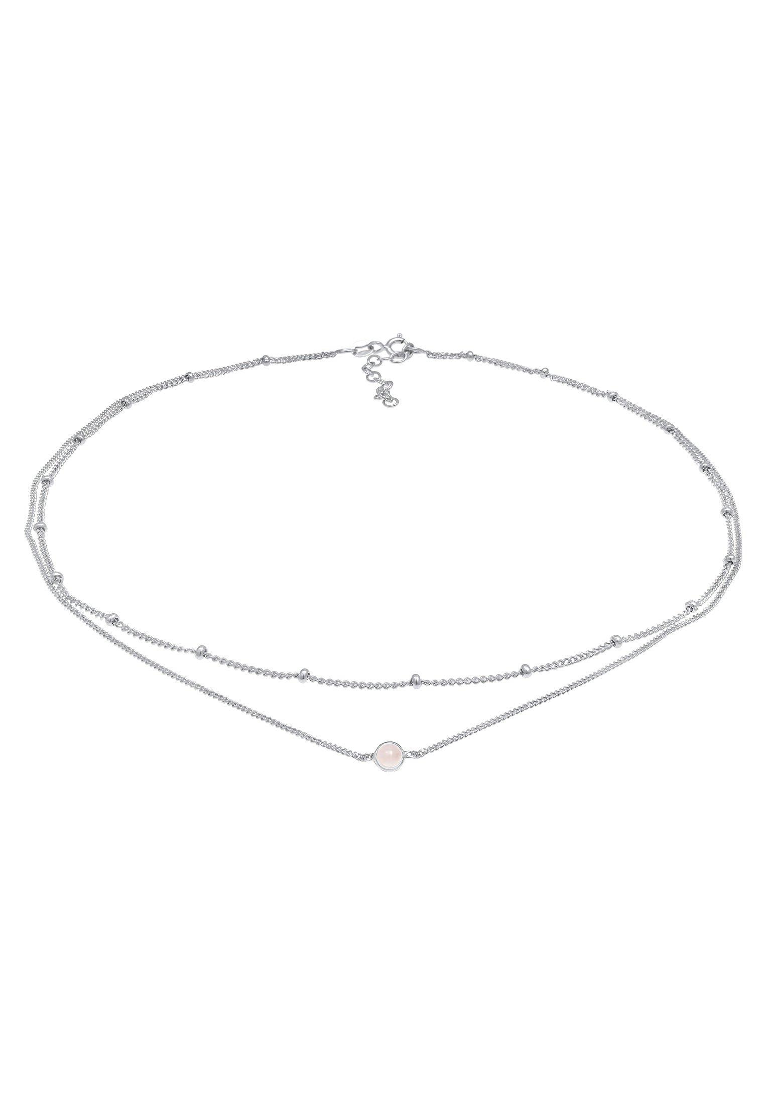 Image of Halskette Choker Layer Look Kugelkette Rosenquarz 925 Silber Unisex Silber 36cm