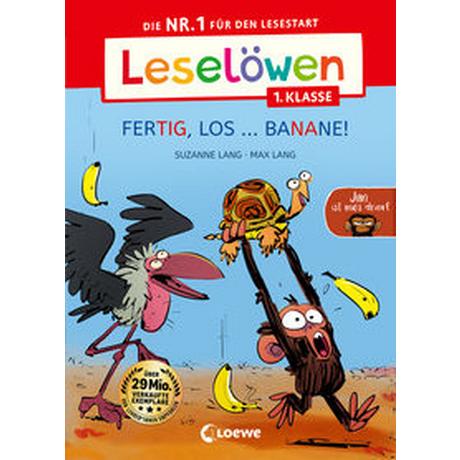 Leselöwen 1. Klasse - Jim ist mies drauf - Fertig, los ... Banane! (Großbuchstaben) Lang, Suzanne; Loewe Erstlesebücher (Hrsg.); Loewe Erstes Selberlesen (Hrsg.); Lang, Max (Illustrationen); Jüngert, Pia (Übersetzung) Gebundene Ausgabe 