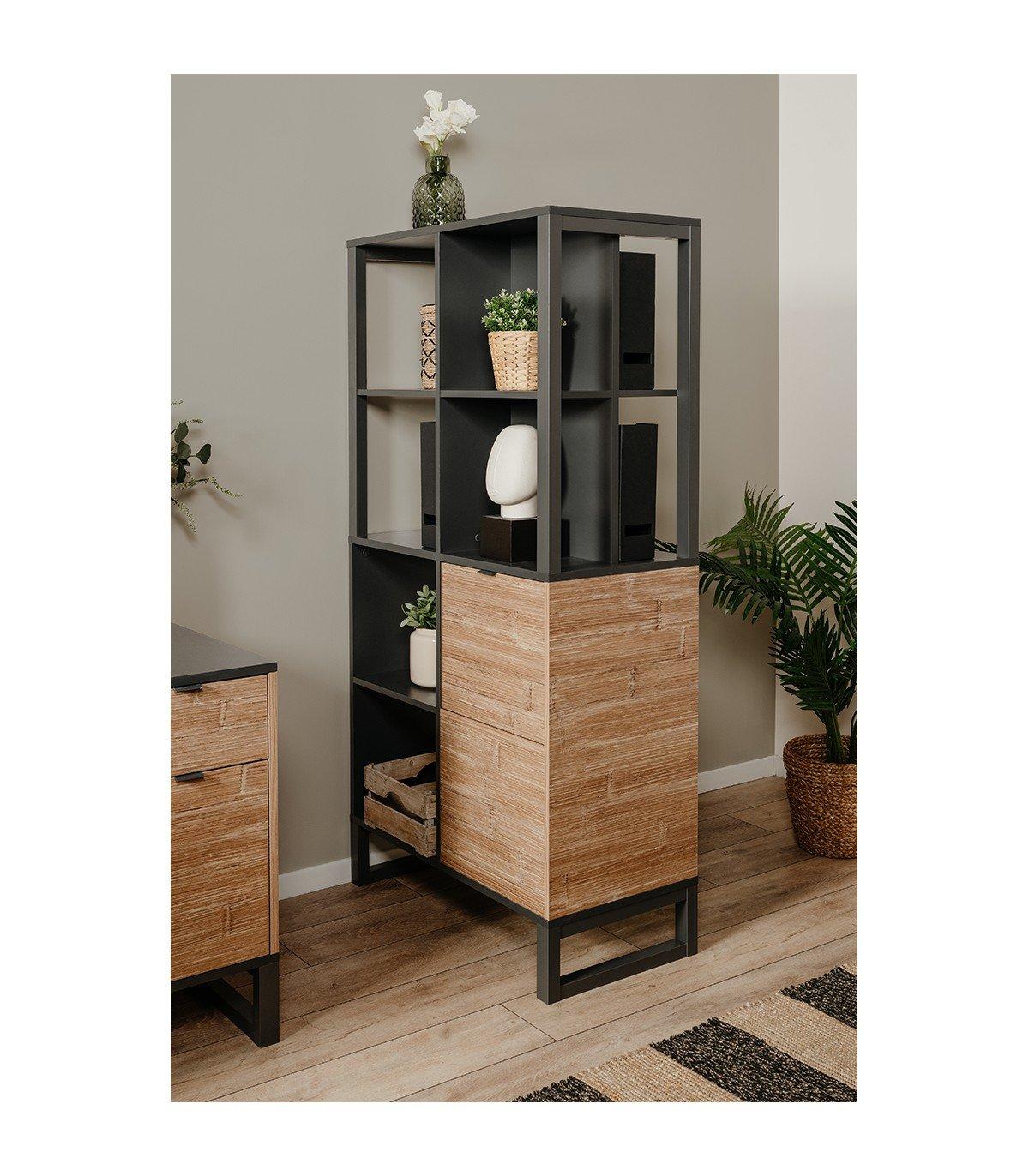 Calicosy Bibliothèque 2 Portes et Niches de Rangement H165cm - Sumatra  