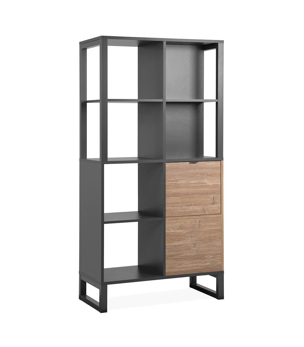 Calicosy Bibliothèque 2 Portes et Niches de Rangement H165cm - Sumatra  