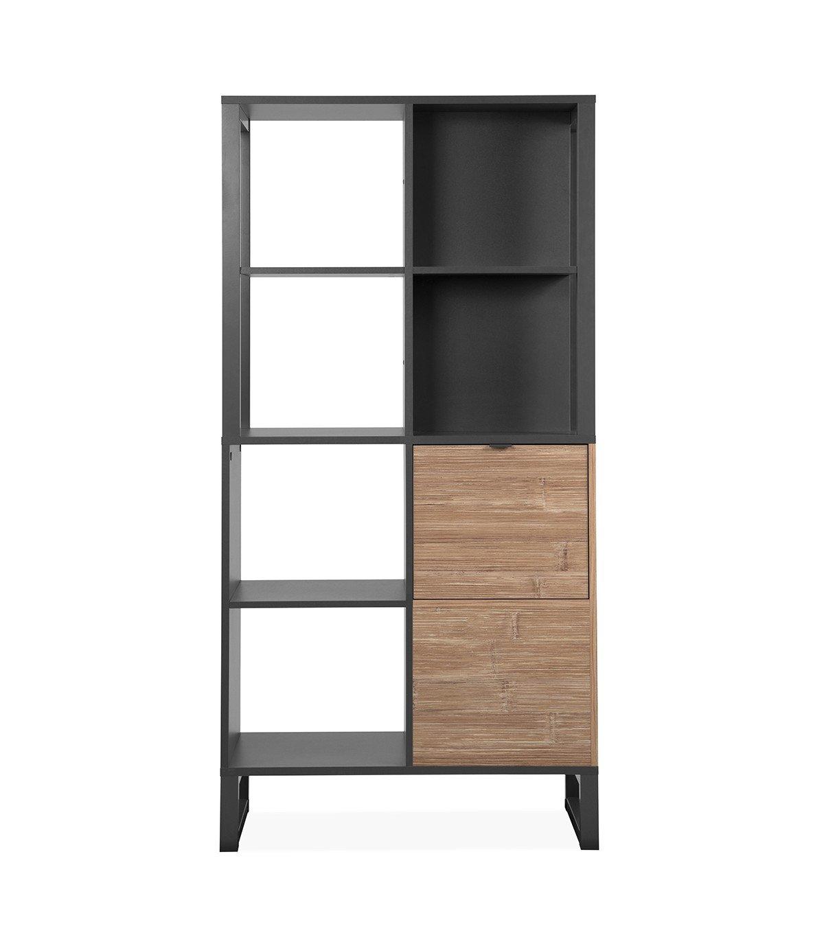 Calicosy Libreria a 2 ante con scomparti - Decorazione in legno e nero  