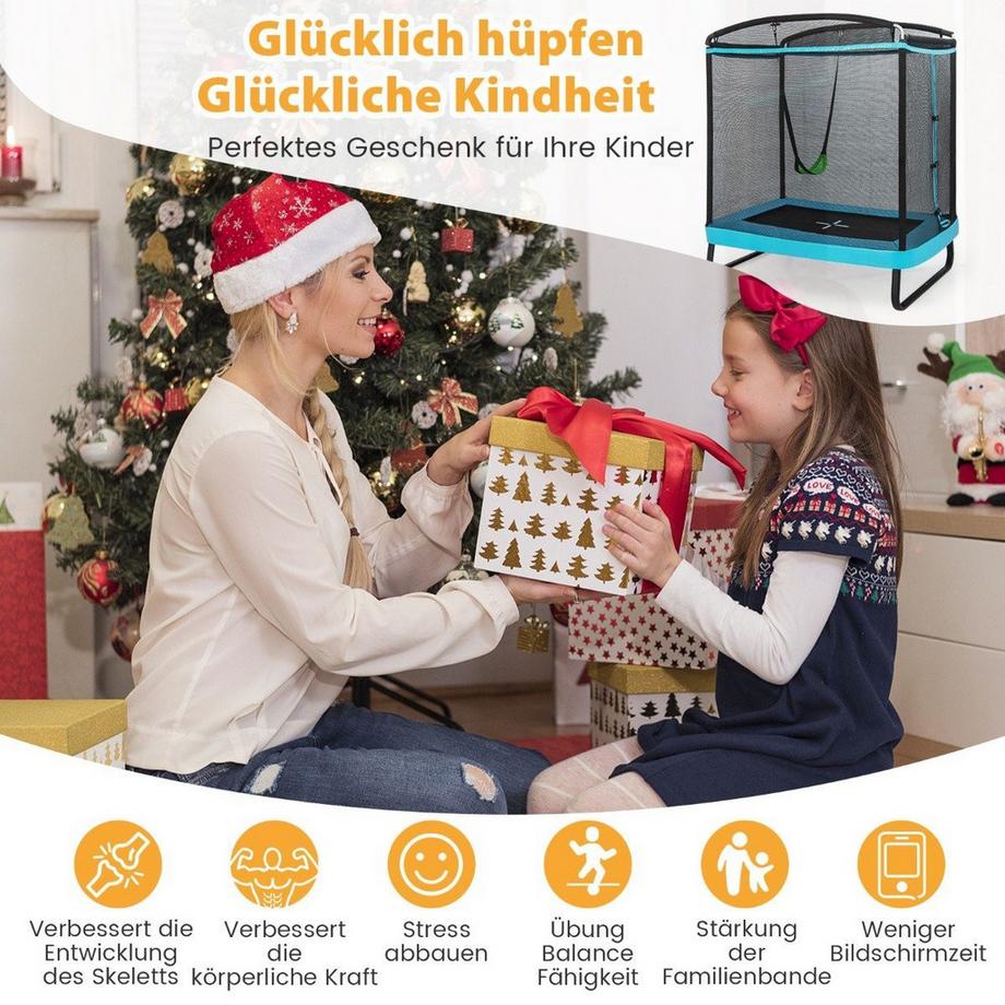 Northix  Trampoline pour enfants 2 en 1 avec balançoire & filet de sécurité & couvre-bord bleu + noir 