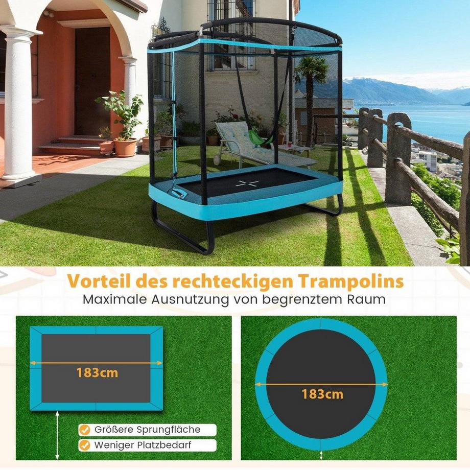 Northix  Trampoline pour enfants 2 en 1 avec balançoire & filet de sécurité & couvre-bord bleu + noir 