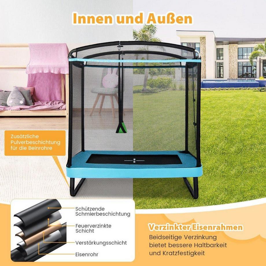 Northix  Trampoline pour enfants 2 en 1 avec balançoire & filet de sécurité & couvre-bord bleu + noir 