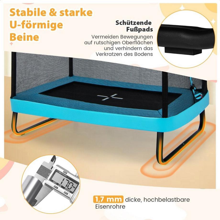Northix  Trampoline pour enfants 2 en 1 avec balançoire & filet de sécurité & couvre-bord bleu + noir 