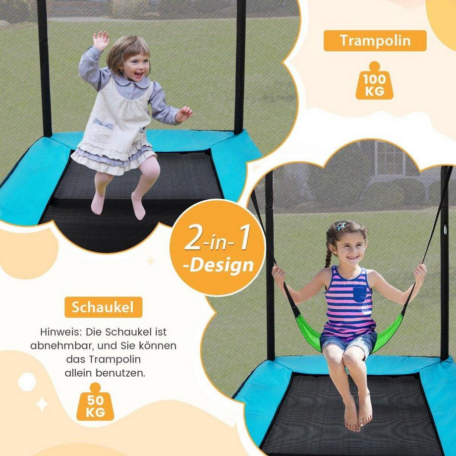 Northix  Trampoline pour enfants 2 en 1 avec balançoire & filet de sécurité & couvre-bord bleu + noir 