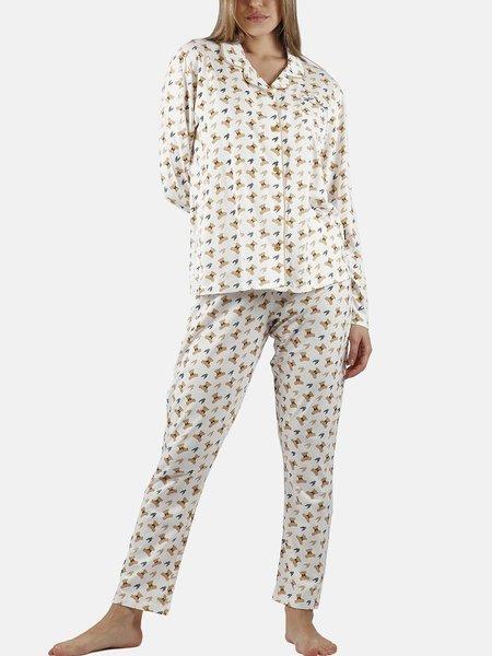 Image of Pyjama Hausanzug Hose Und Hemd Teddy Unisex Elfenbein M