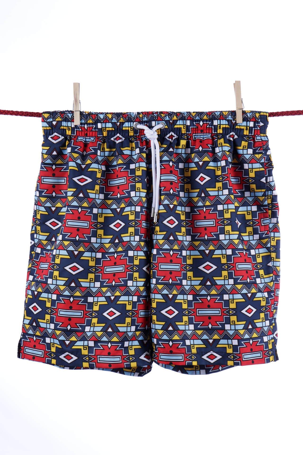 Image of Aztekische Badeshorts - Ibiza-modell Herren Schwarz Bedruckt L