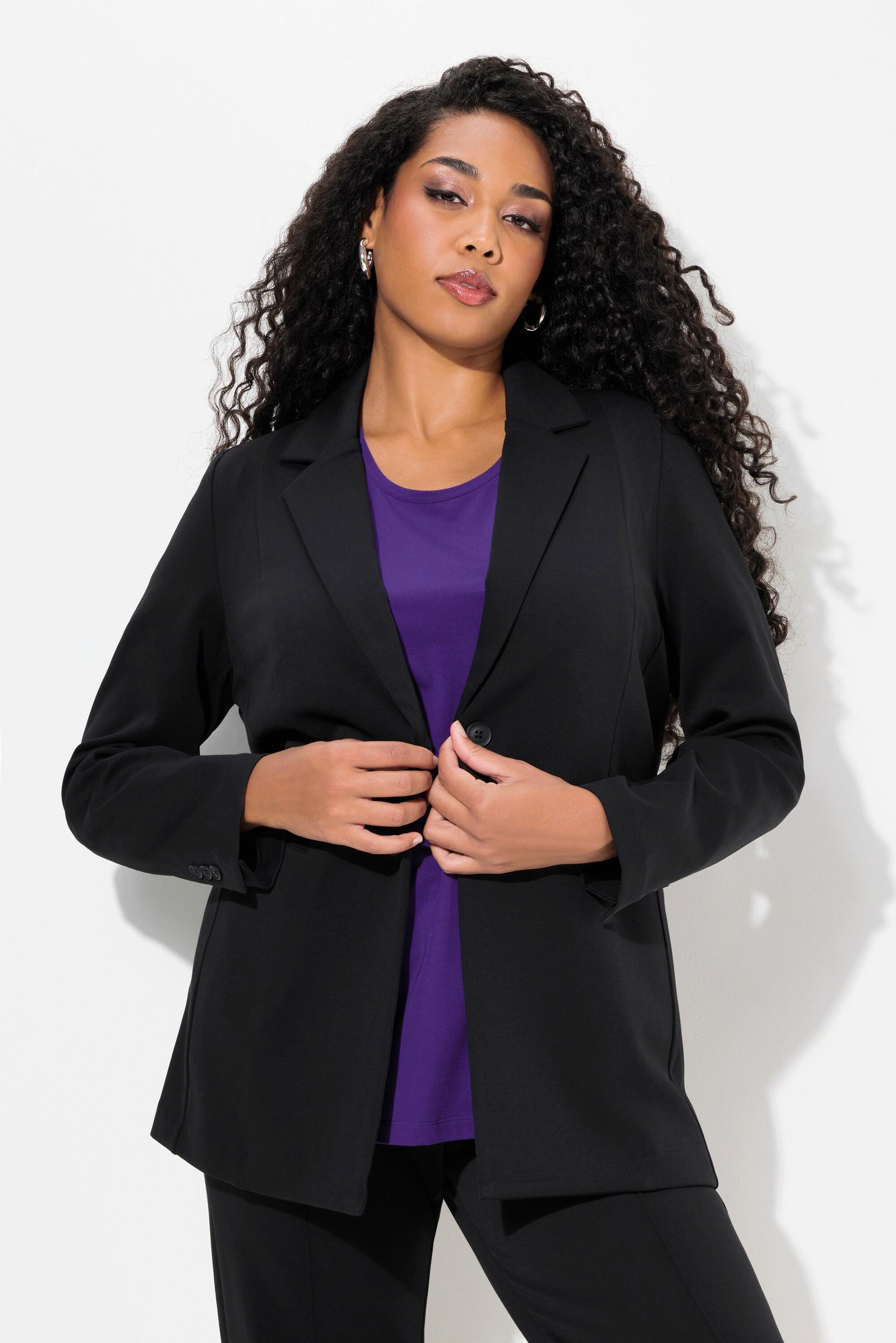 Ulla Popken  Blazer di comodo jersey elasticizzato con taglio svasato e revers 