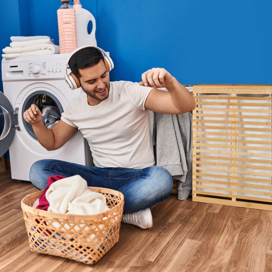 Northio Panier à linge en bambou avec 2 sacs  