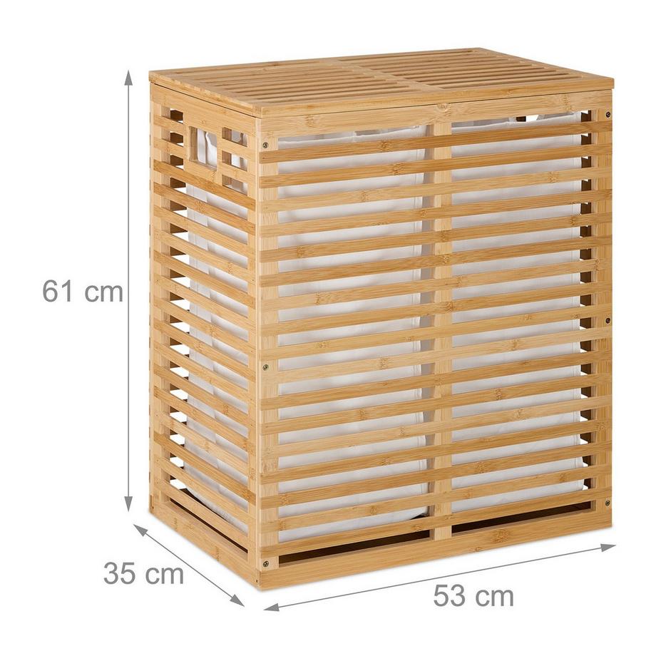 Northio Panier à linge en bambou avec 2 sacs  