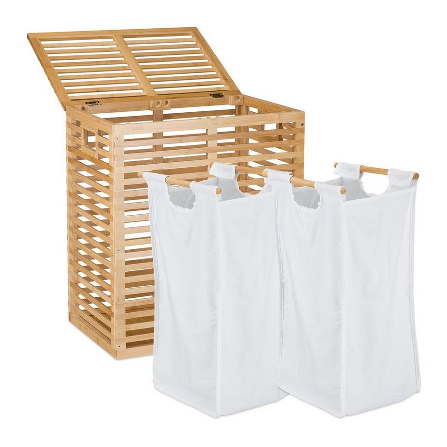 Northio Panier à linge en bambou avec 2 sacs  