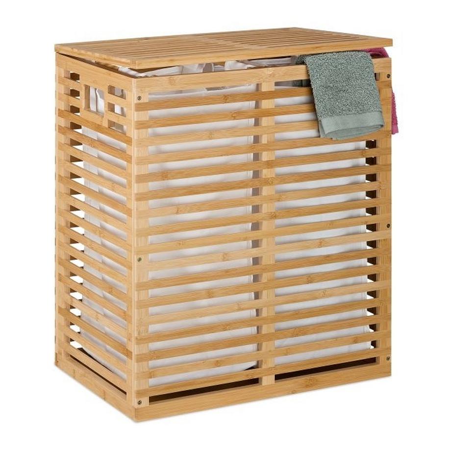Panier à linge en bambou avec 2 sacs