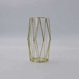 Alopini Vase für Pampasgras, Glas Gold Vase Hohe Bodenvase mit geometrischem Metallrahmen Stand  