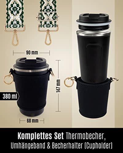 Only-bags.store  Cupholder to Go Set - porte-gobelet et tasse thermique à emporter - porte-gobelet avec bandoulière réglable - en vert 