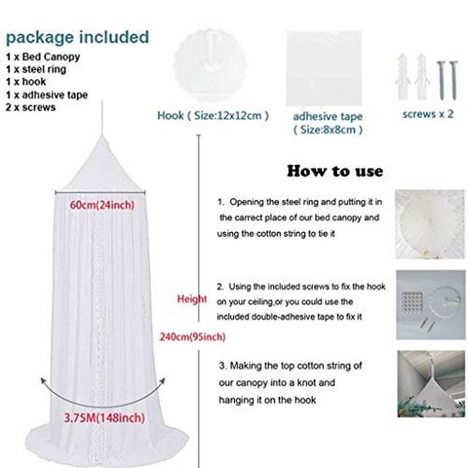 Activity-board Moustiquaire à baldaquin avec bordure en dentelle, moustiquaire pour enfants, tentes de jeu princesse, décoration pour chambre d'enfant, hauteur 250 cm  