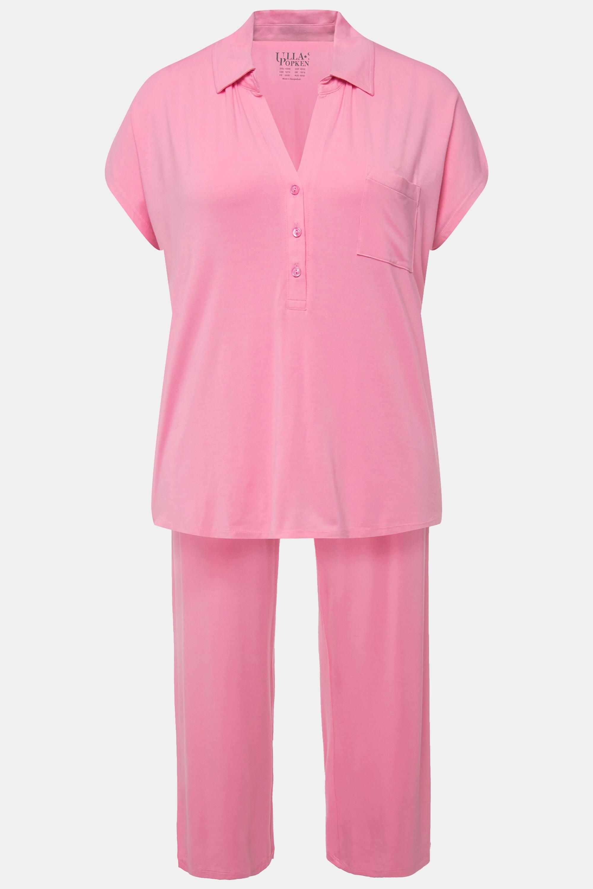 Ulla Popken  Pyjama oversize à manches courtes, col chemise avec encolure en V 