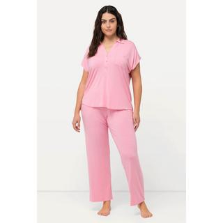 Ulla Popken  Pyjama, Oversized, Hemdkragen, V-Ausschnitt, Halbarm 