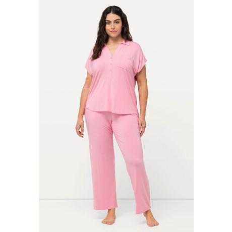 Ulla Popken  Pyjama oversize à manches courtes, col chemise avec encolure en V 