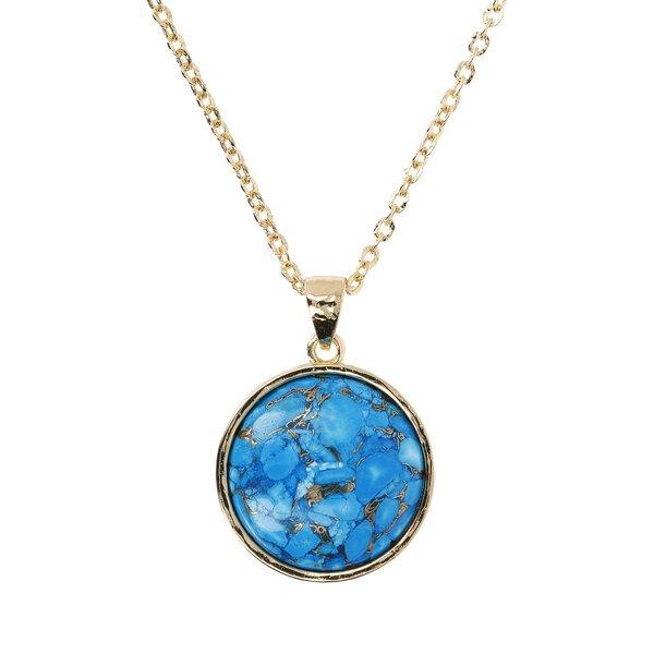 Image of 18kt Gold Plattiert Magnesit -anhänger Halskette Damen Blau 61cm