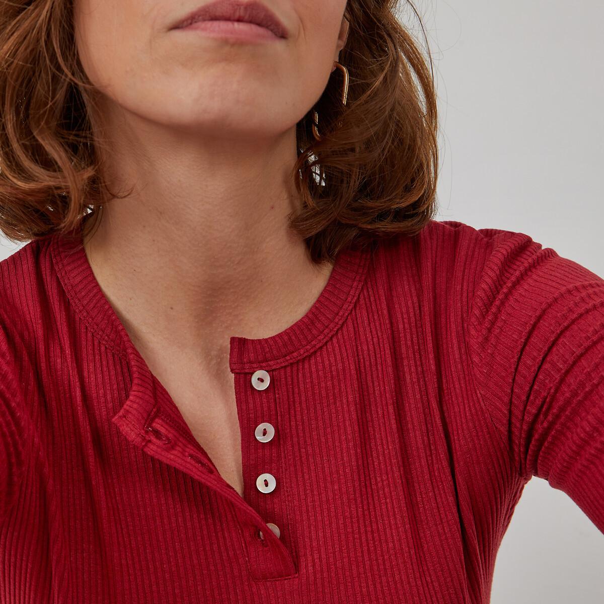 Image of Oberteil In T-shirt-form Mit Rundem Ausschnitt Und Kleiner Knopfleiste Damen Rosa XS