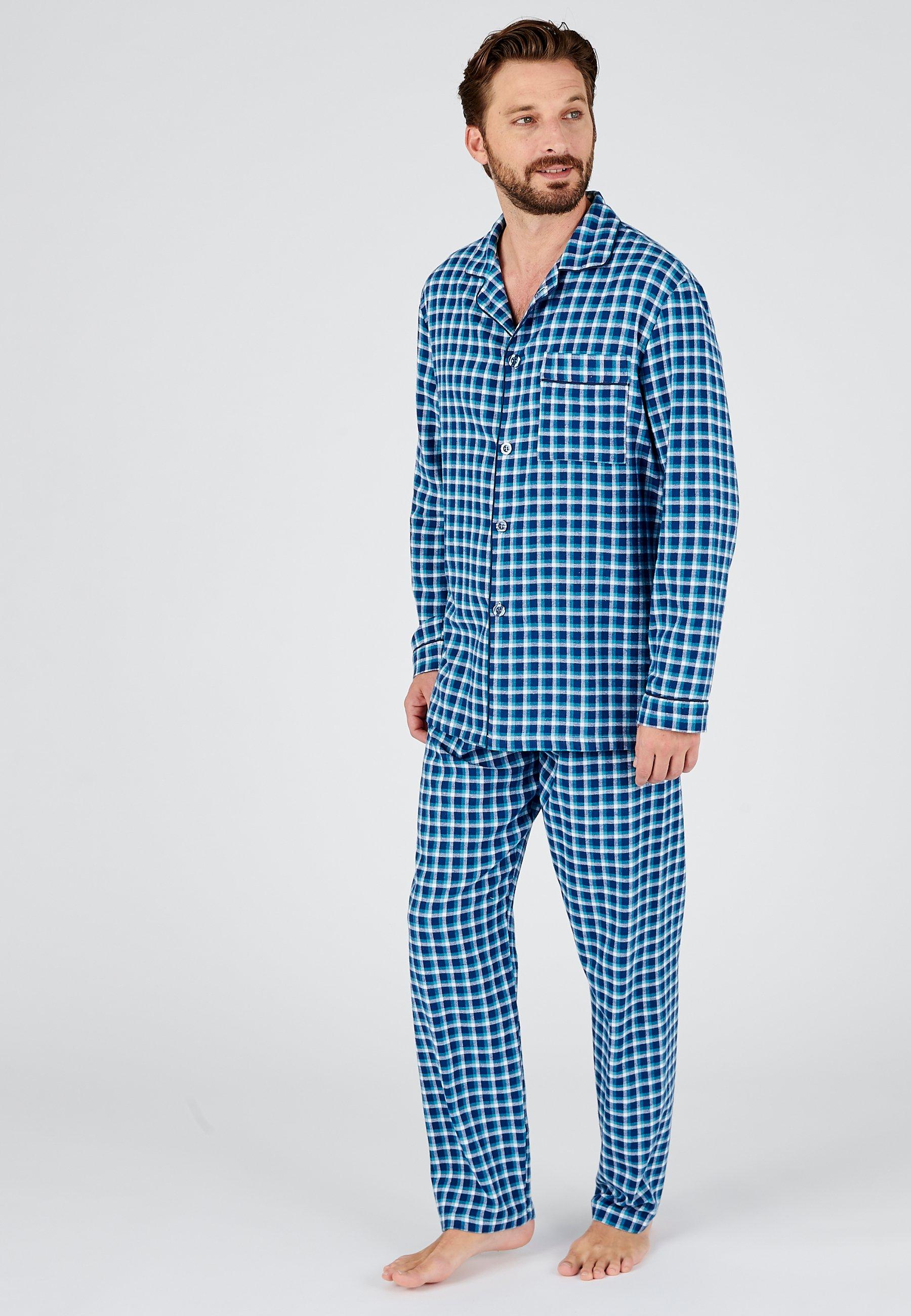 Image of Flanell-pyjama Aus Reiner Gekämmter Baumwolle. Unisex Blau XXL