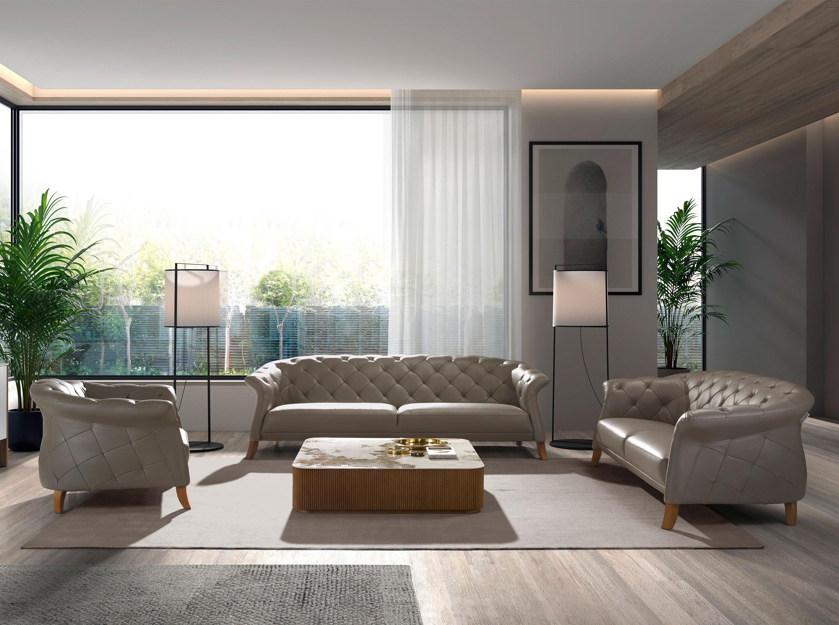 ANGEL CERDA Canapé chester 3 places cuir gris  