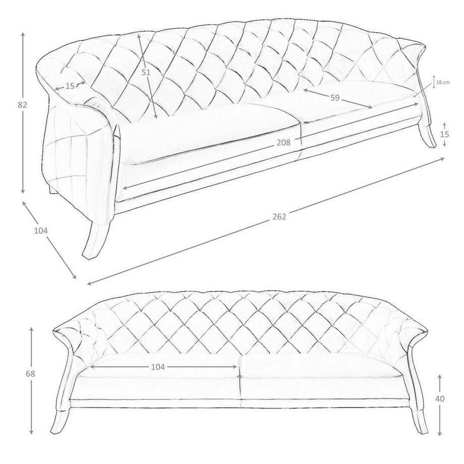 ANGEL CERDA Divano Chester 3 posti in pelle grigia  