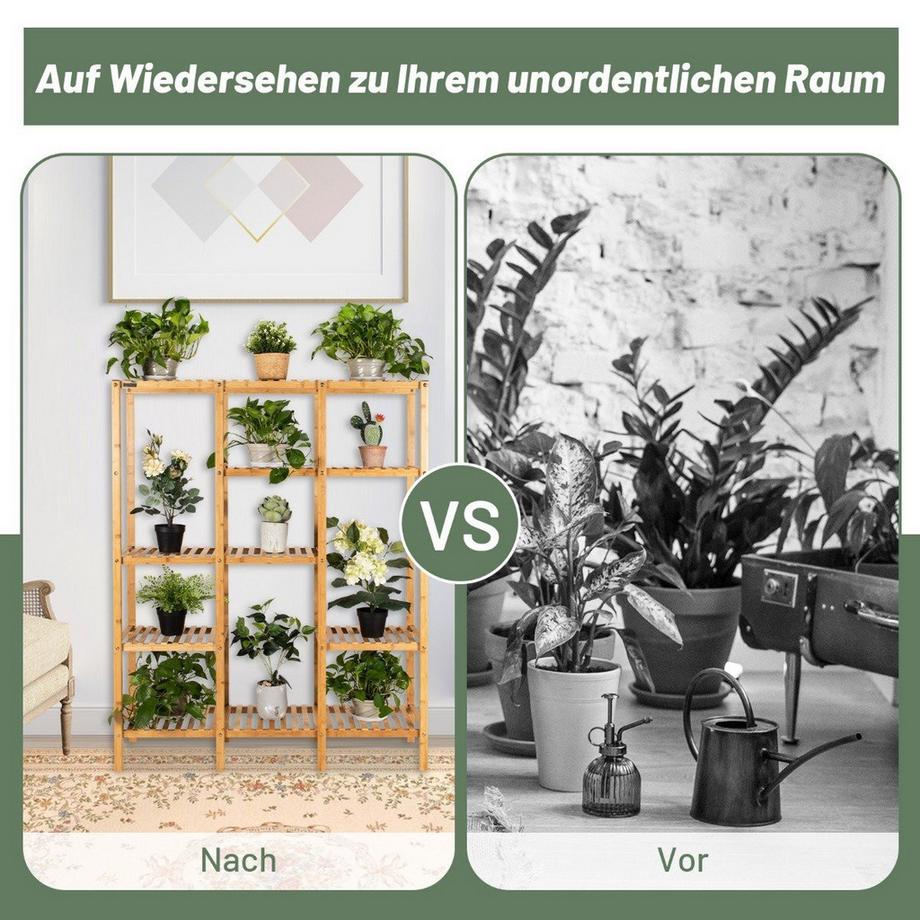 Pflanzenregal Bambus Standregal mit 5 Ebenen Blumentreppe Pflanzenstnder  mit Hngegestell 114 x 31 x 141 cm Natur 114cm | MANOR
