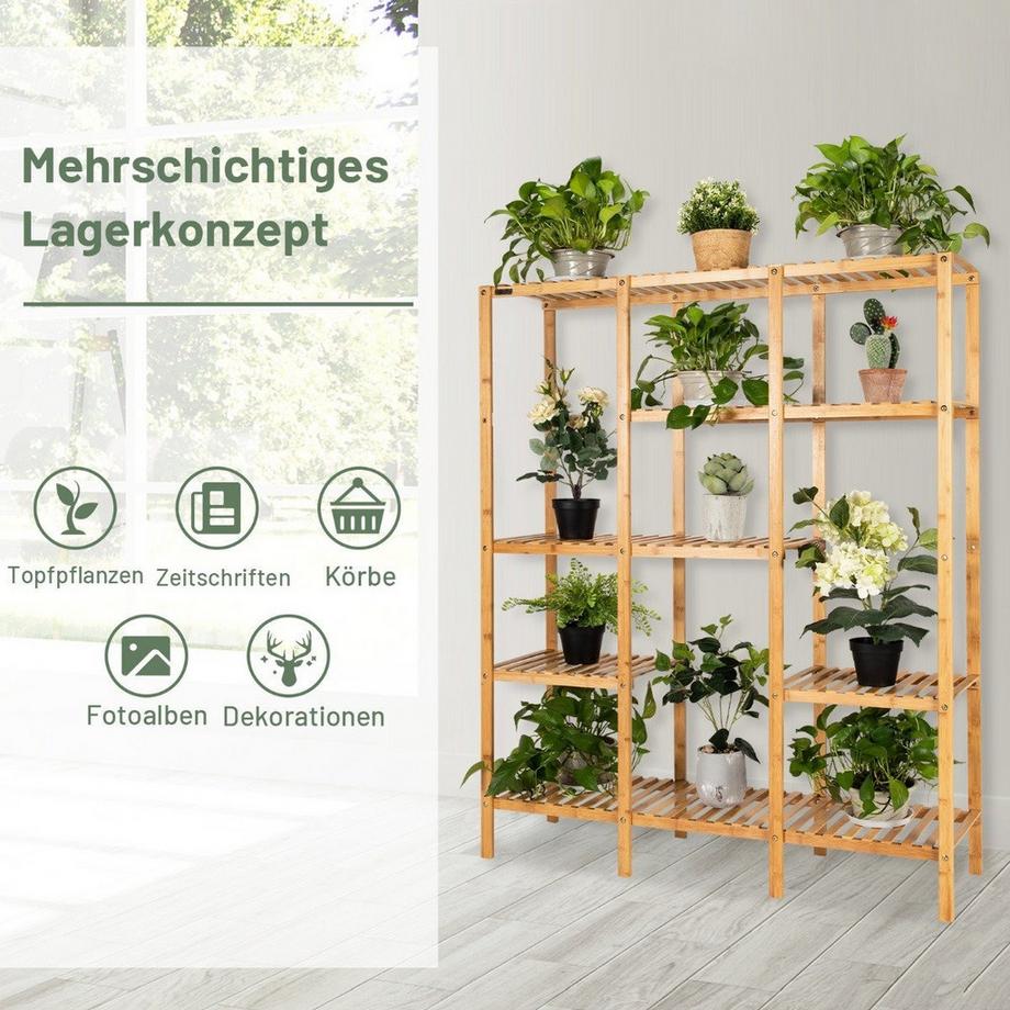 Pflanzenregal Bambus Standregal mit 5 Ebenen Blumentreppe Pflanzenstnder  mit Hngegestell 114 x 31 x 141 cm Natur 114cm | MANOR