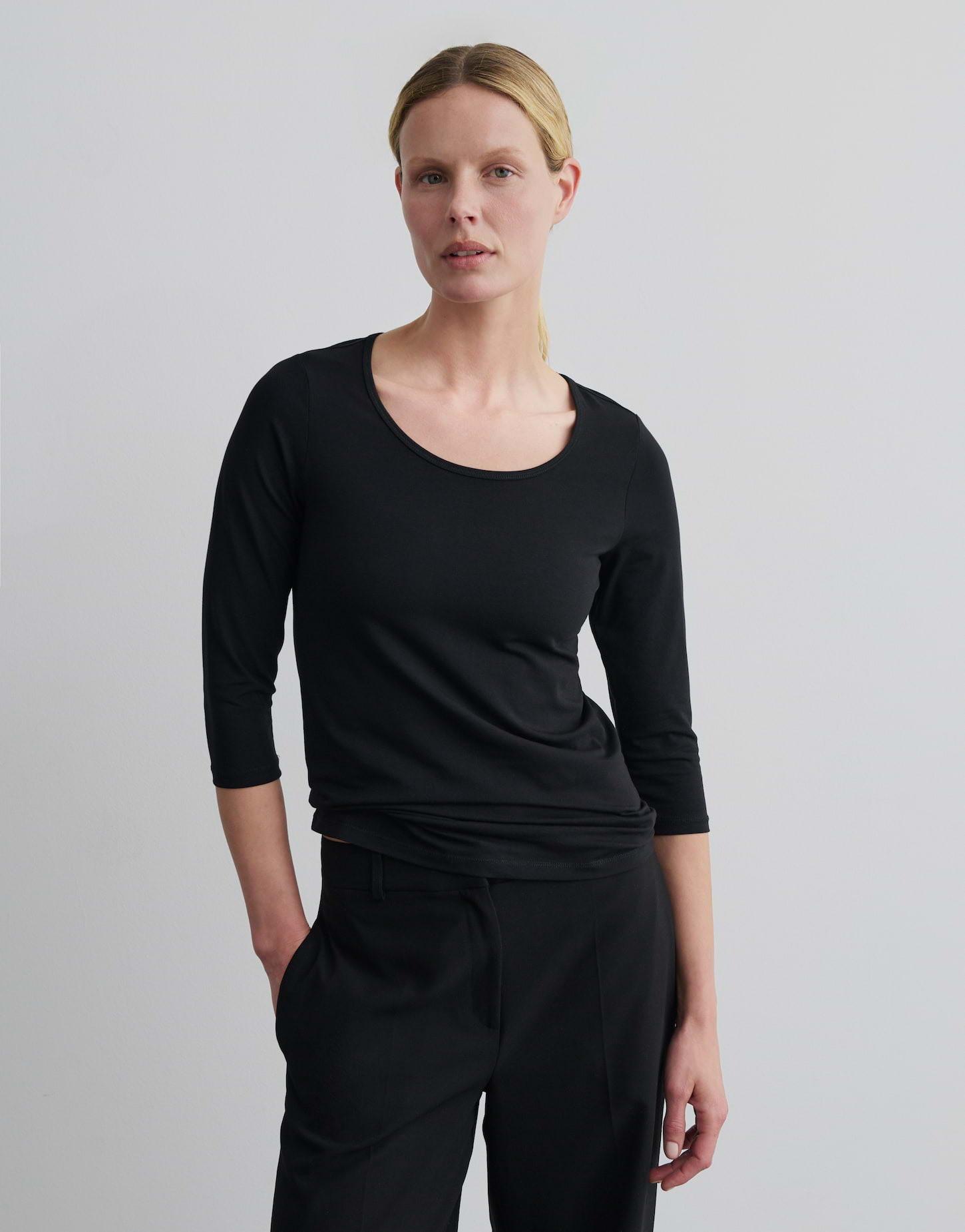 Image of T-shirt Kain Figurbetont Damen Schwarz 38