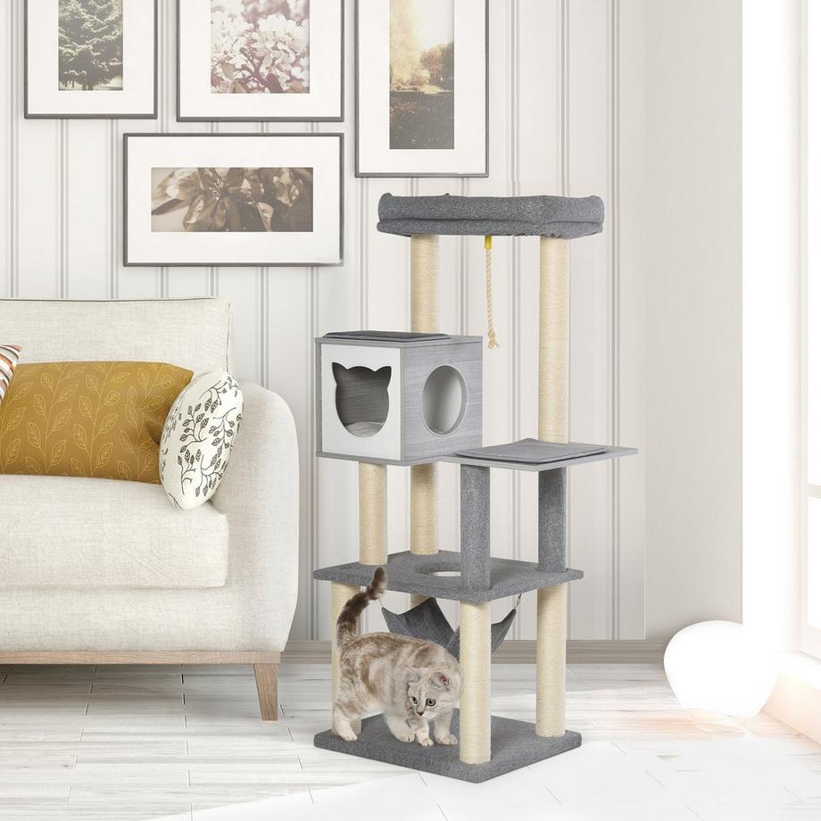 Northio  Tiragraffi Per Gatti Multilivello Albero Rampicante, Centro Multiattività, Amaca, Cuscino Morbido, E1, 59X48X155 Cm 