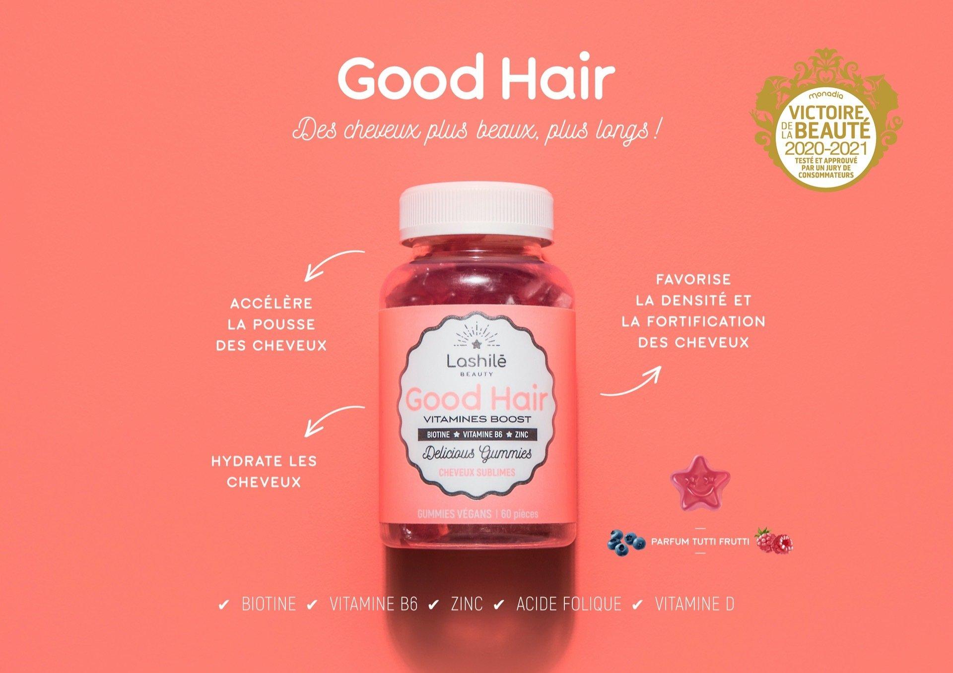 Lashilé Beauty  Good Hair - Beauté, pousse, fortification des cheveux (gummies) - 3 boites 