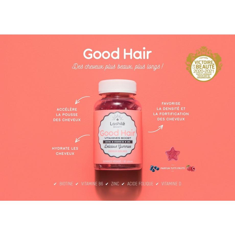 Lashilé Beauty  Good Hair - Beauté, pousse, fortification des cheveux (gummies) - 3 boites 