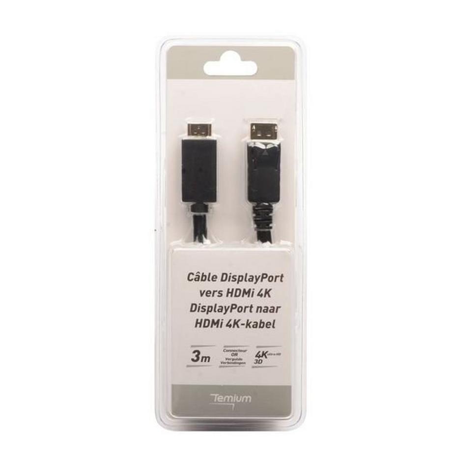 Temium  Câble DisplayPort mâle vers HDMI mâle  3 m Noir 