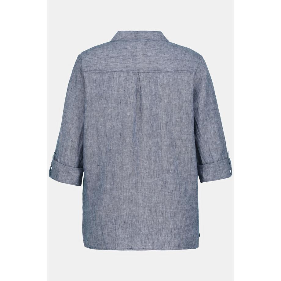 Ulla Popken Blusa in lino a maniche lunghe con colletto aperto  