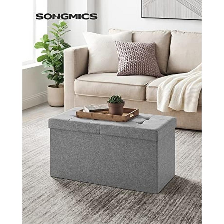 Pricenet Banc de rangement pliable, capacité 80 L, siège rembourré, gris  