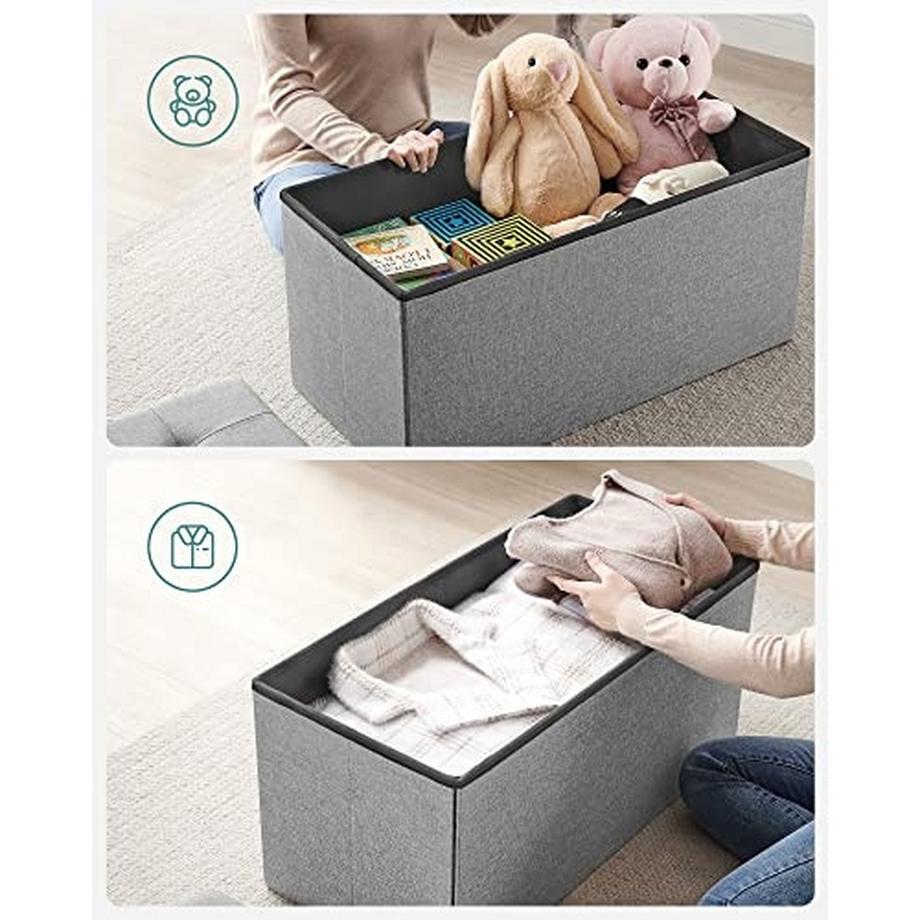 Pricenet Banc de rangement pliable, capacité 80 L, siège rembourré, gris  